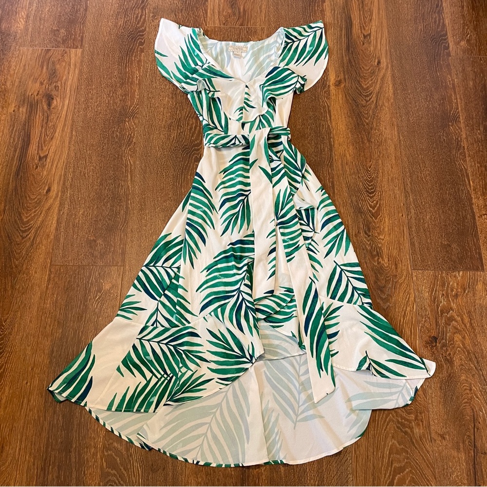 Flying Tomato Green Leaf Print Maxi Dress